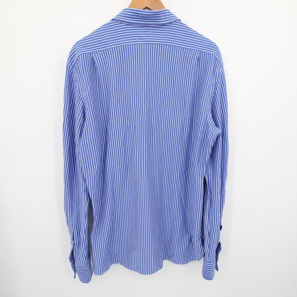 Polo Ralph Lauren Button Down Shirt Blue White Striped Long Sleeve Slim Fit 17 - Picture 10 of 10